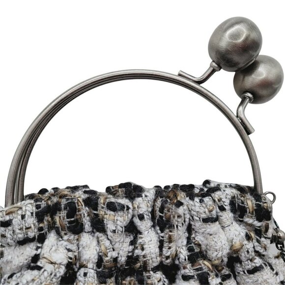 Vintage Jessica McClintock Tweed Handbag Purse Kiss Lock White Black Brown Small - Picture 4 of 11